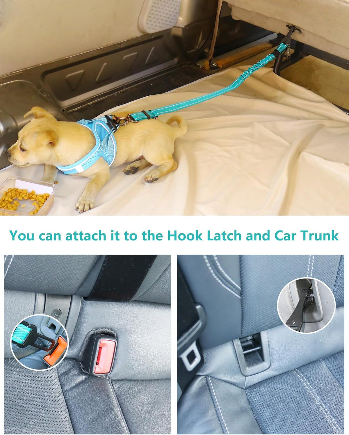 AUBELL Dog Seat Belt for Car,2 Pack Set 3-in-1 Adjustable Reflective Bungee Heavy Duty Dog Car