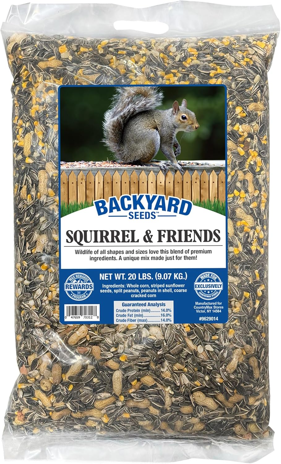 CountryMax Backyard Seeds Squirrel and Friends Wildlife Feed – 20 lb Non-GMO Mix for Squirrels