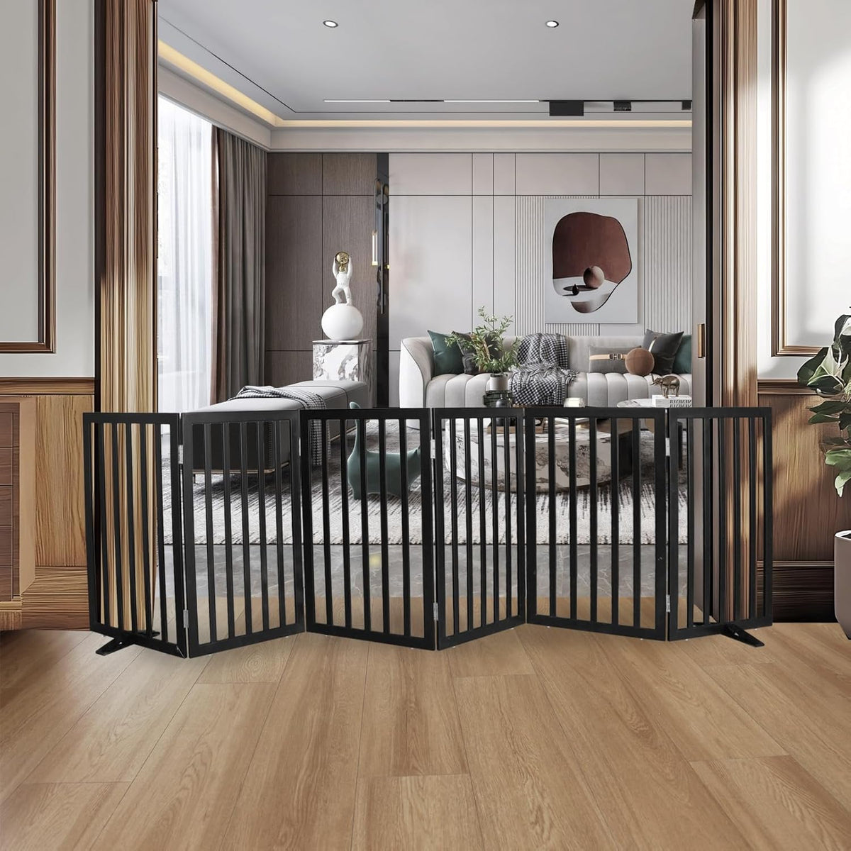 ZJSF Freestanding Indoor Dog Gate for House Foldable Wood Puppy Gate for Doorways Pet Gate for