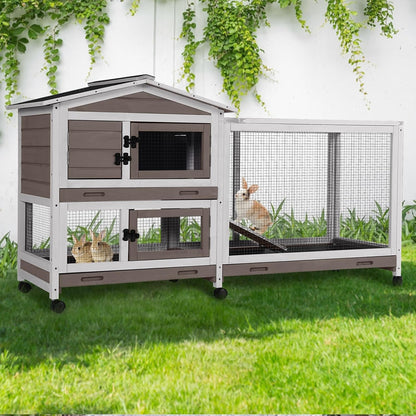 GUTINNEEN Rabbit Cage Indoor Bunny Hutch with Chew-Proof Ramp - 2 Story Guinea Pig Cages Outdoor