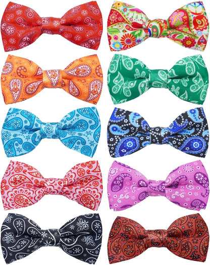 PET SHOW 10 Pack Paisley Small Dog Bow Ties Sliding Collar Attachments Puppy Cats Floral Bowties