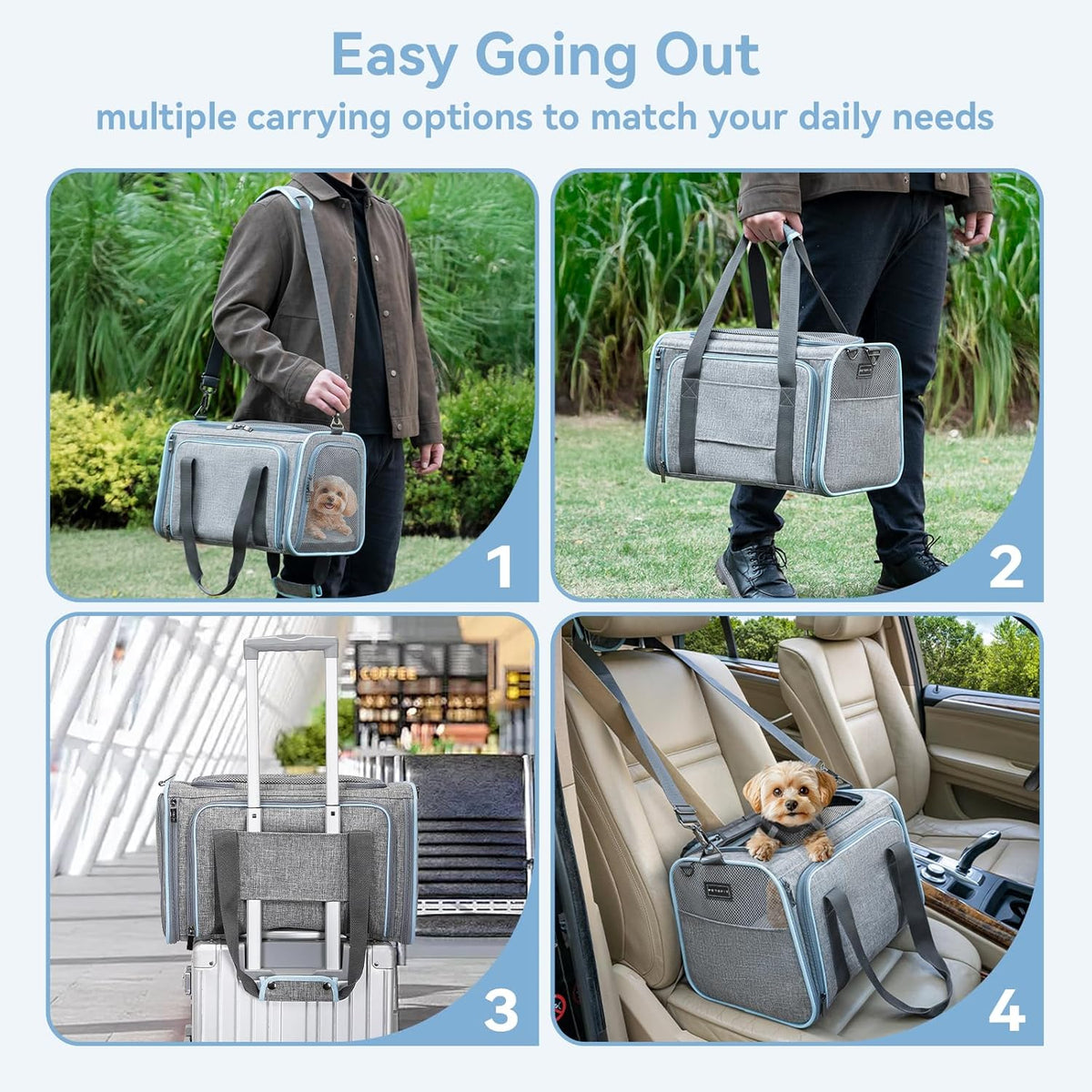 Petsfit Expandable Large Cat Carrier Small Dog Carriers Airline Approved, 17" Lx 11" Wx 11" H