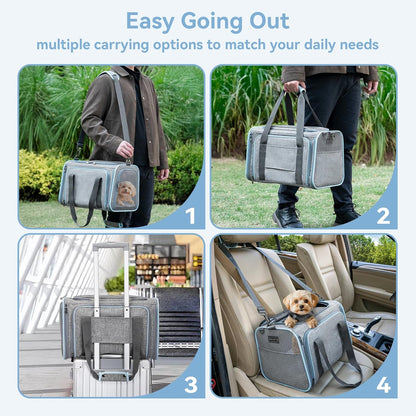 Petsfit Expandable Large Cat Carrier Small Dog Carriers Airline Approved, 17" Lx 11" Wx 11" H