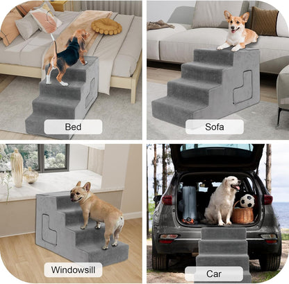 Dog Stairs for Small Dogs 27”H, 6-Step Dog Steps for High Bed, High-Density Foam Pet Stairs with