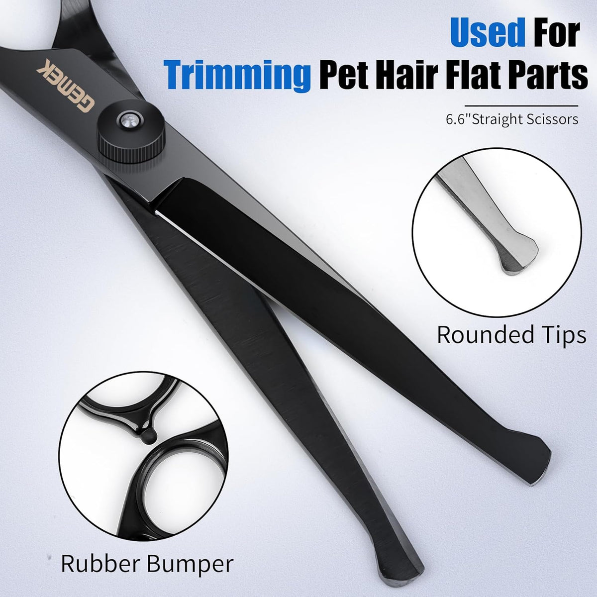 Dog Grooming Scissors Kit with Safety Round Tips, GEMEK Professional 5 in 1 Grooming Scissors for