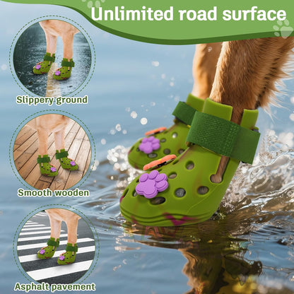 Dog Shoes for Hot Pavement, Adjustable Magic Tape Boots for Small, Medium & Large Dogs, Anti-Slip