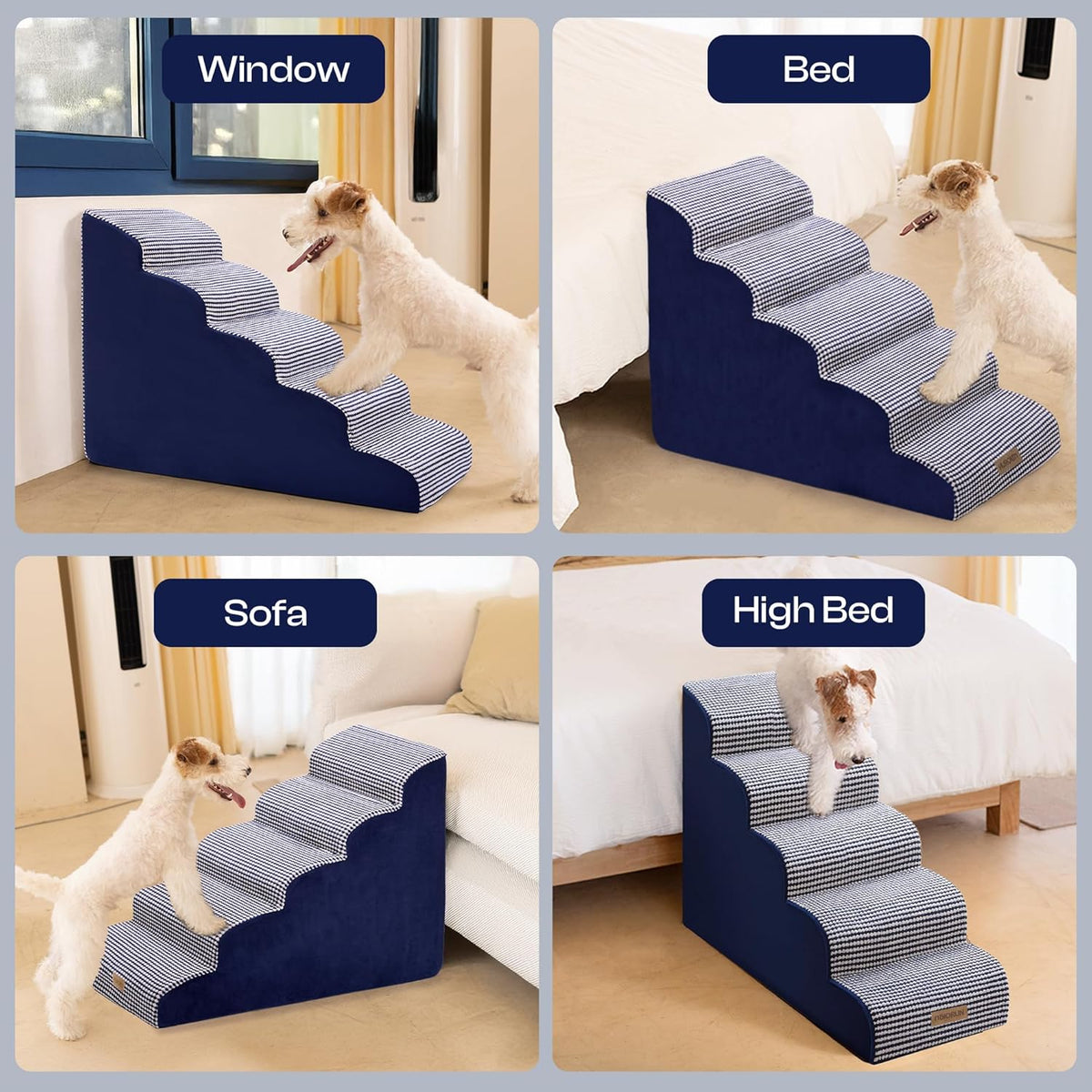 Curved Dog Stairs for High Bed Up to 26", 5-Step Dog Ramp for Small Dogs with Washable Cover