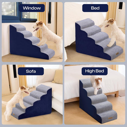 Curved Dog Stairs for High Bed Up to 26", 5-Step Dog Ramp for Small Dogs with Washable Cover