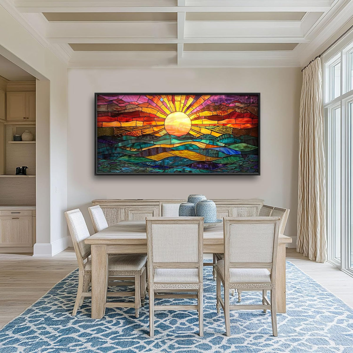 Quorin Boho Sun Large Wall Art Colorful Pictures Abstract Geometric Sun Sunset Sea Wall Decor