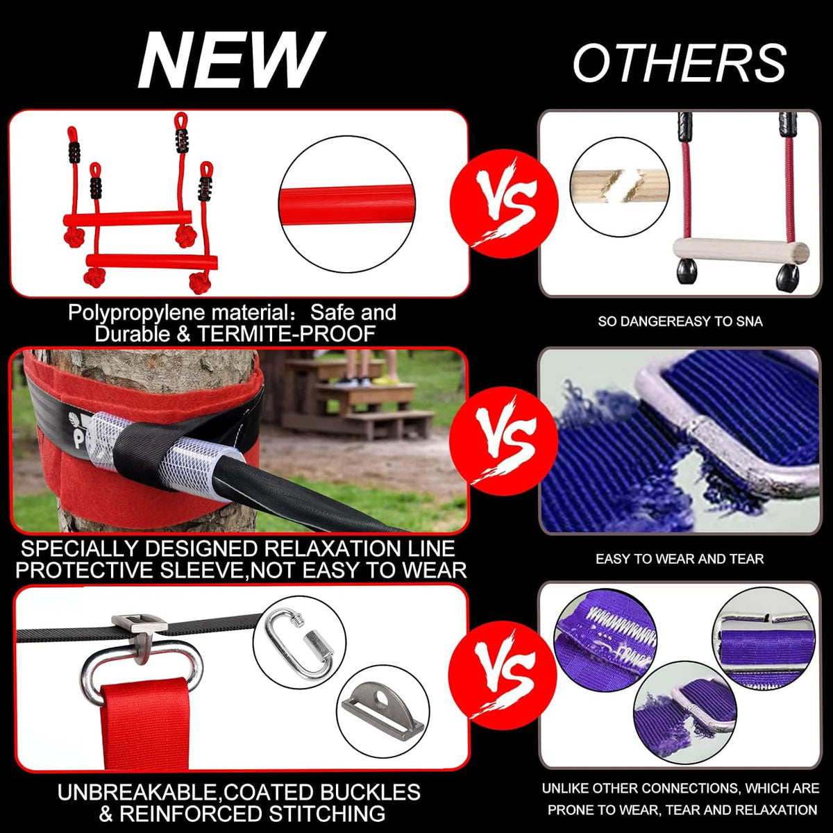 Ninja Warrior Obstacle Course for Kids Backyard with A Pair of Knee Pads, 60’ Ninja Slackline and