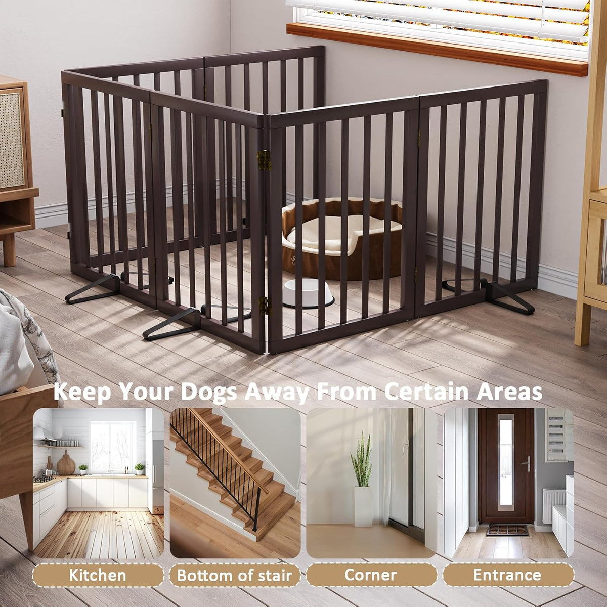 Freestanding Pet Gate 55-110" Extre Wide, Foldable Dog Gate for The Doorways House, Pet Gates for