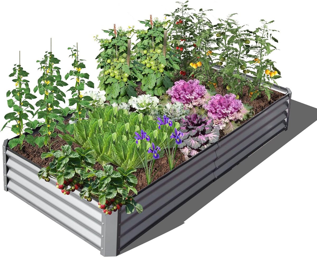 Domi Galvanized Raised Garden Bed, 6x3x1Ft Thickening Metal Planter Box for Vegetables Bottomless