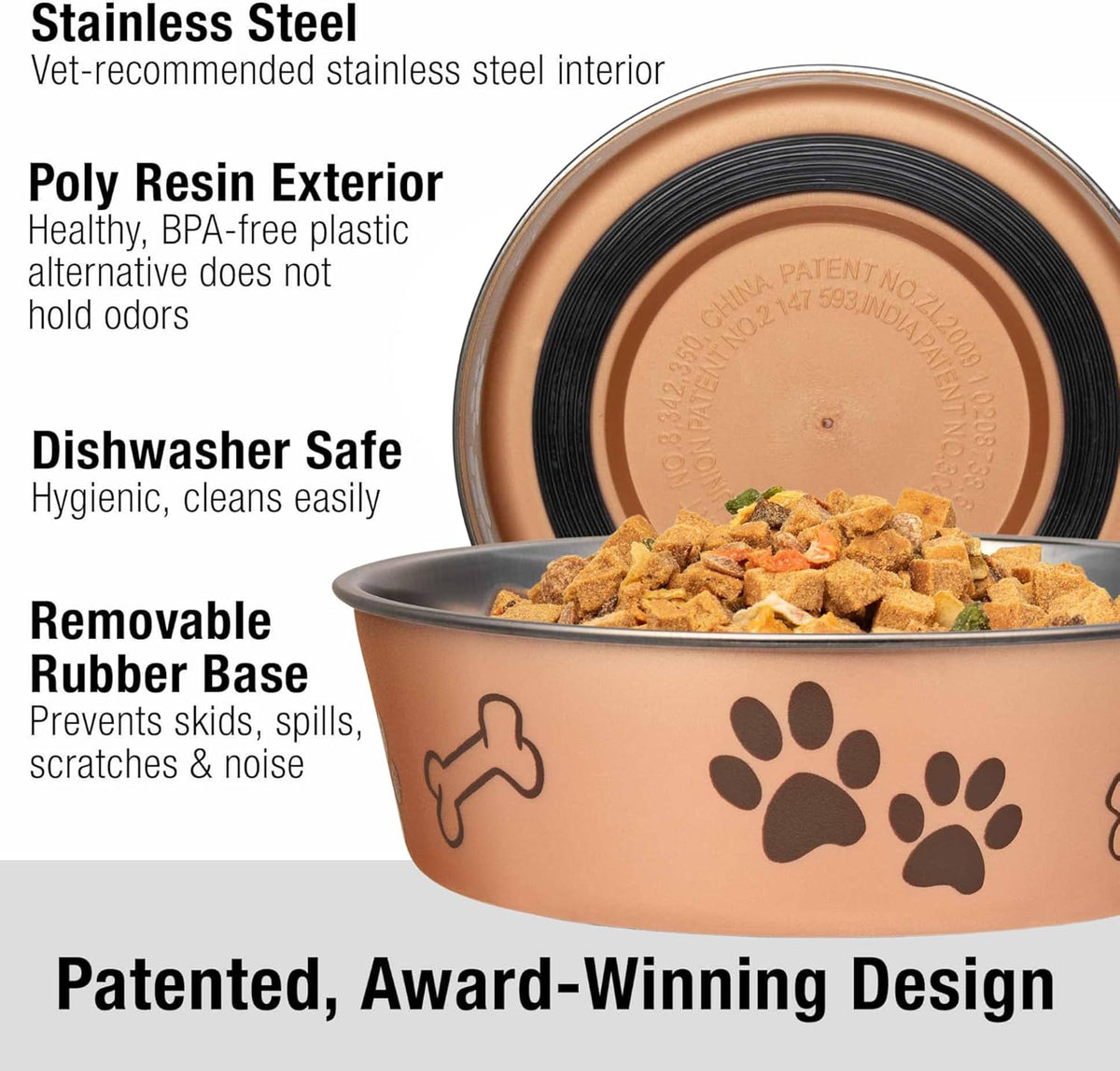Loving Pets Bella Dog Bowls- Stainless Steel Dog & Cat Bowls - Spill Proof Dog Food Bowl, Cat Bowl