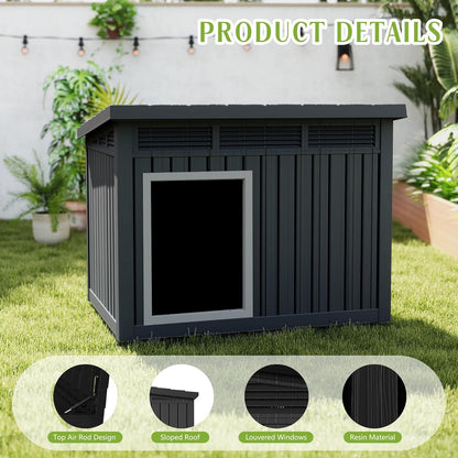 Dog House Indoor Outdoor,Resin Waterproof Puppy Shelter with Air Vents and Elevated Floor,Air Rod