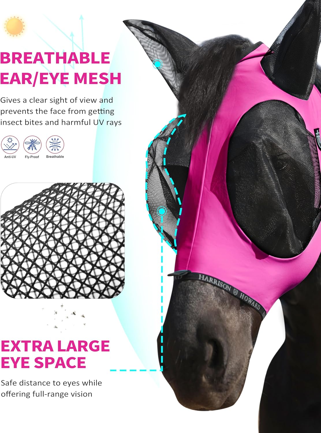 Harrison Howard Horse Fly Mask with Forelock Opening Stretch Breathable and Comfortable for Horses