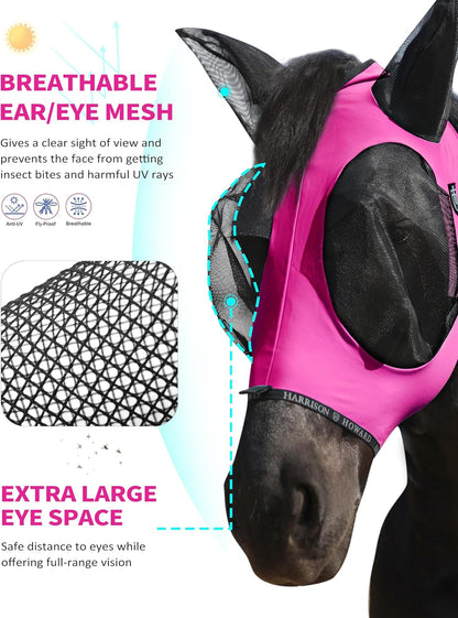 Harrison Howard Horse Fly Mask with Forelock Opening Stretch Breathable and Comfortable for Horses