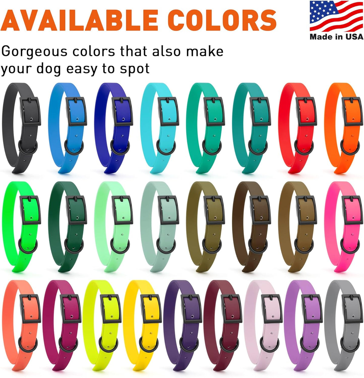 Dogline Biothane Waterproof Dog Collar Strong Coated Nylon Webbing with Black Hardware Odor- Proof