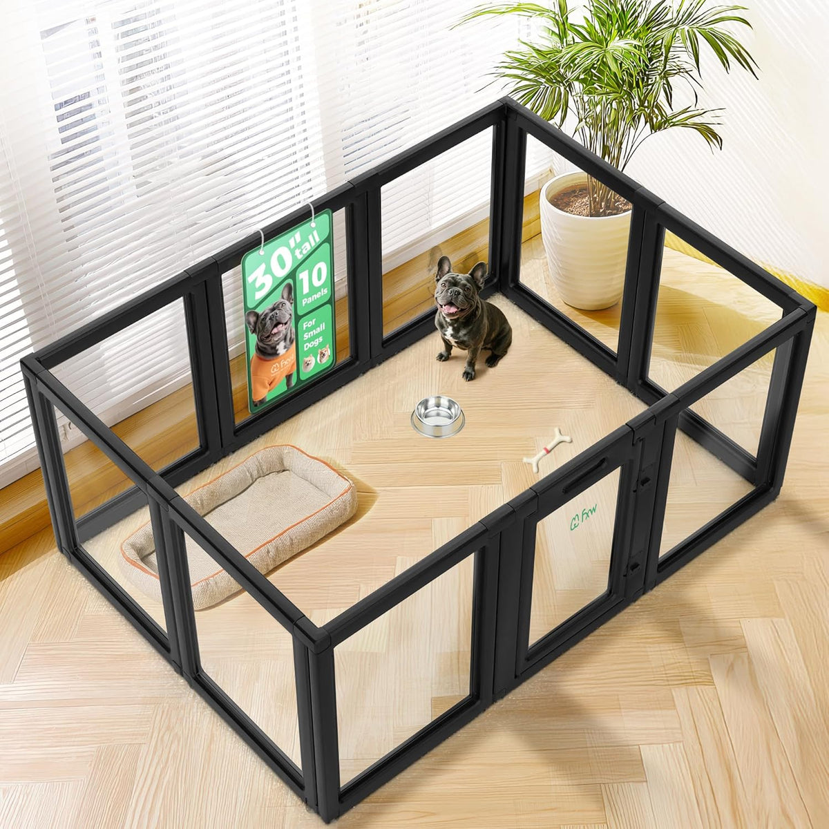 FXW AuraSpace Acrylic Indoor Unleashed Dog Playpen for Small and Medium Dogs, 30 Inch, 10 Panels
