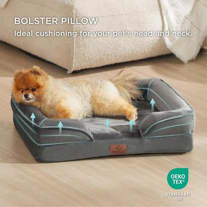 Bedsure Small Orthopedic Dog Bed - Washable Bolster Dog Sofa Beds for Small Dogs, Supportive Foam