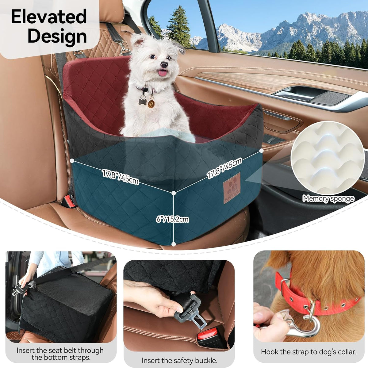 Dog Car Seat for Small/Medium Dogs, Dog Booster Car Seats with Thick Cushion for Dogs Under 35lbs