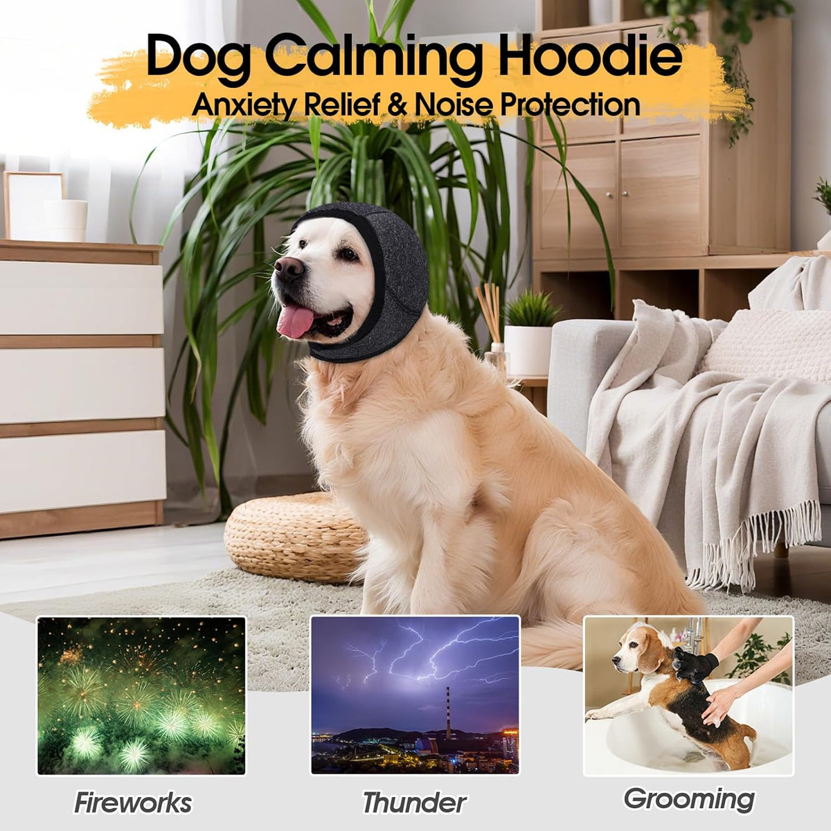 Dog Calming Hoodie, Dog Ear Muffs Noise Protection & Anxiety Relief, No Shake Ear Wraps for Dogs