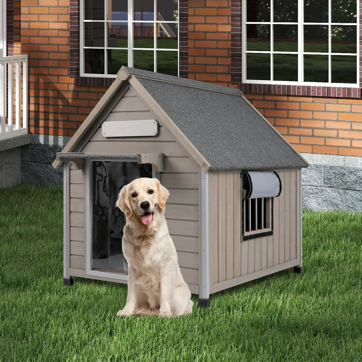 Outdoor Dog House Weatherproof Large Wooden Dog Kennel Indoor for Small Dogs with Chew-Proof Frame