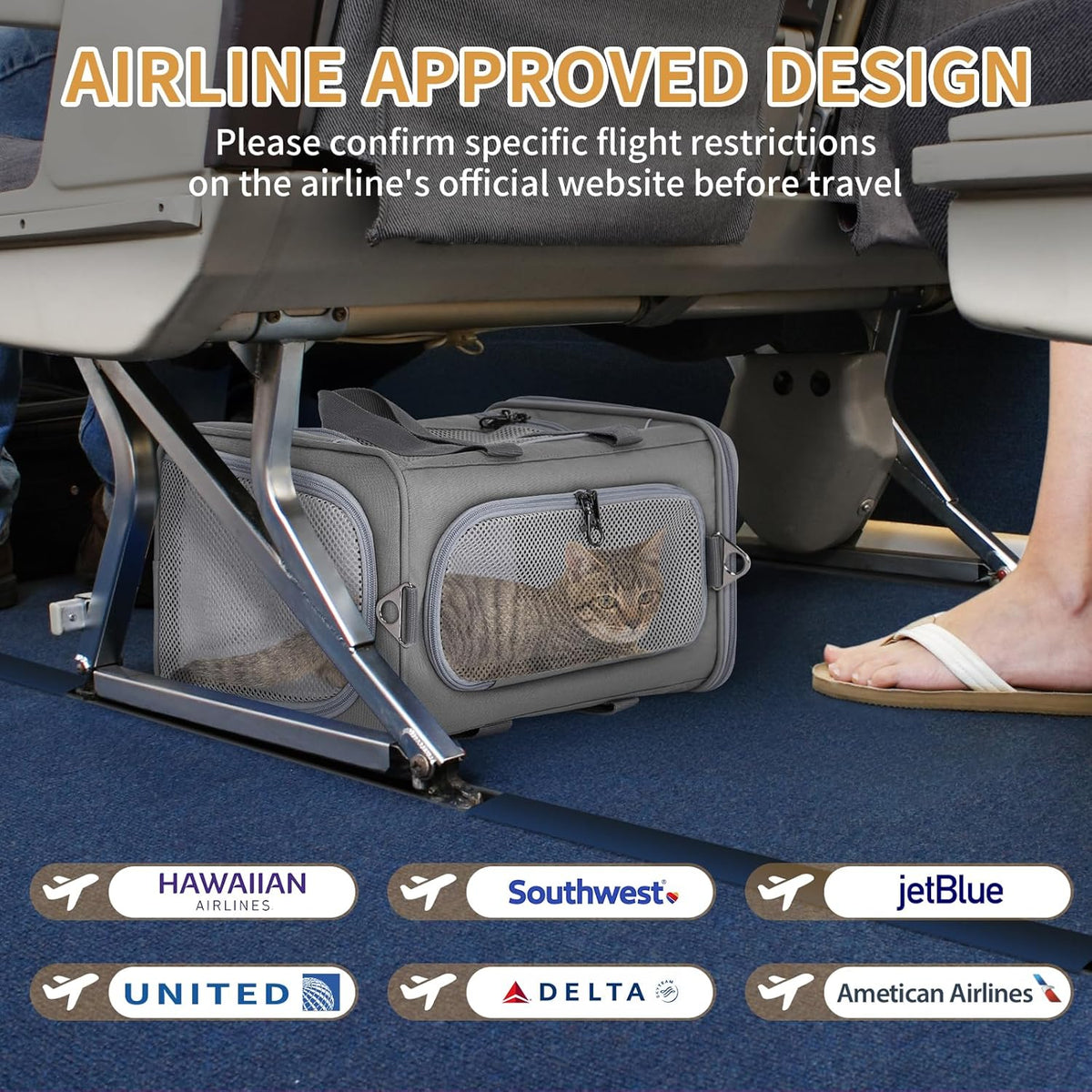 ‌Petsfit Airline Approved Pet Carrier for Small Cats, 16.5x8.6x11 TSA Approved Carrier, with