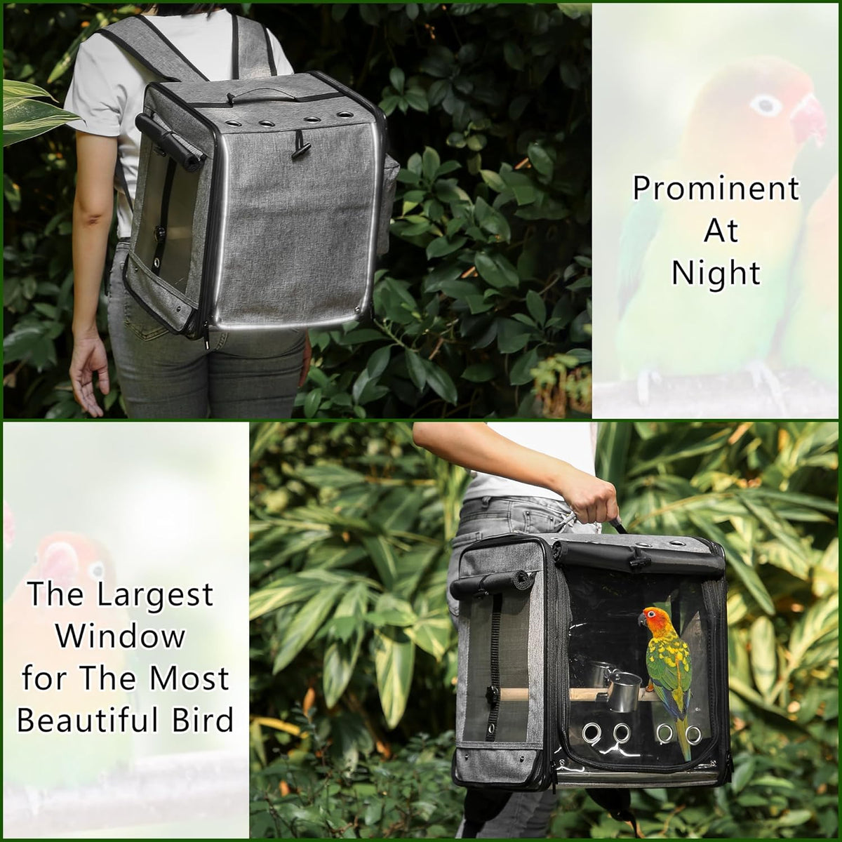 Suertree Bird Carrier with Seat Belt for Car Travel, Bird Backpack Carrier with Indestructible
