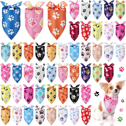 Abbylike 50 Pcs Paw Print Dog Bandanas Bulk Cute Footprint Bandanas for Dogs Triangle Kerchief Bib