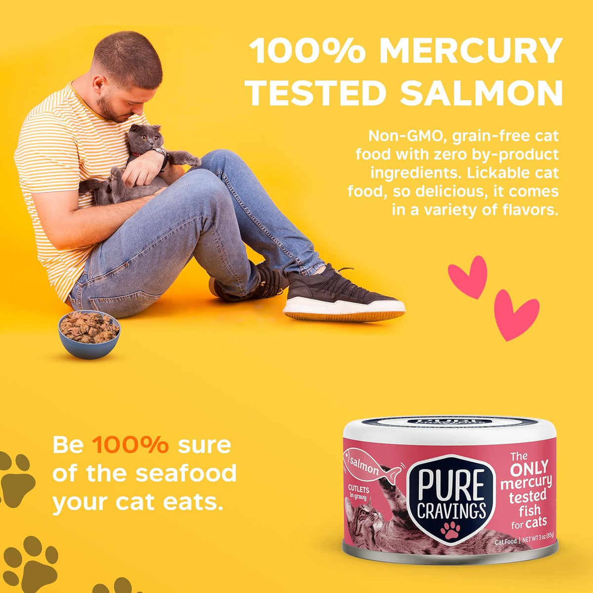 Wet Cat Food Canned Salmon Cutlets in Gravy, 100% Mercury-Tested, Moist Can Fish for Cats