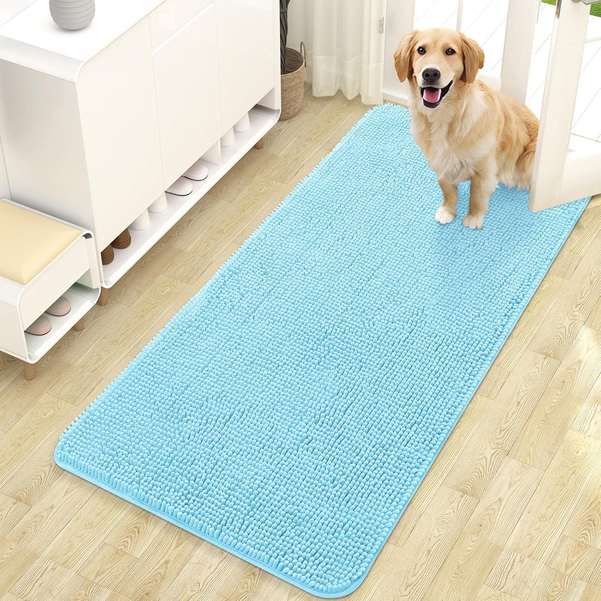 OLANLY Dog Door Mat for Muddy Paws 47x24, Absorbs Moisture and Dirt, Absorbent Non-Slip Washable