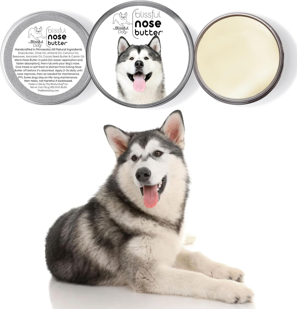 The Blissful Dog Malamute Nose Butter for Dry, Cracked Skin, Lick-Safe Dog Nose Balm with