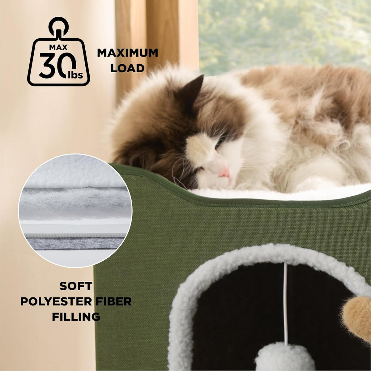 Bedsure Cat Beds for Indoor Cats - Large Cat Cave for Pet Cat House with Fluffy Ball Hanging and