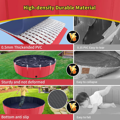 Foldable Dog Pool, 47" x 12" Kiddie Pool with Hard Plastic, Non-Slip Dog Bath Tub for Outdoor