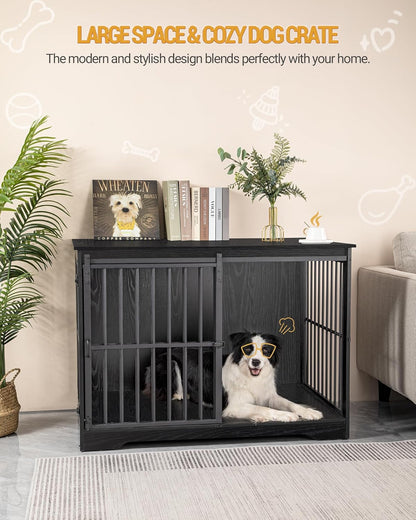 XL Large Dog Crate Furniture, 44.1" Indoor Dog Kennel Furniture with Barn Door, Wooden Tall Dog