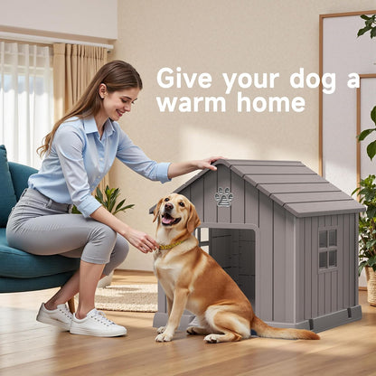 Vixzen 32in Large Outdoor Dog House,Durable Water Resistant Resin Dog House,Doghouse for Small to