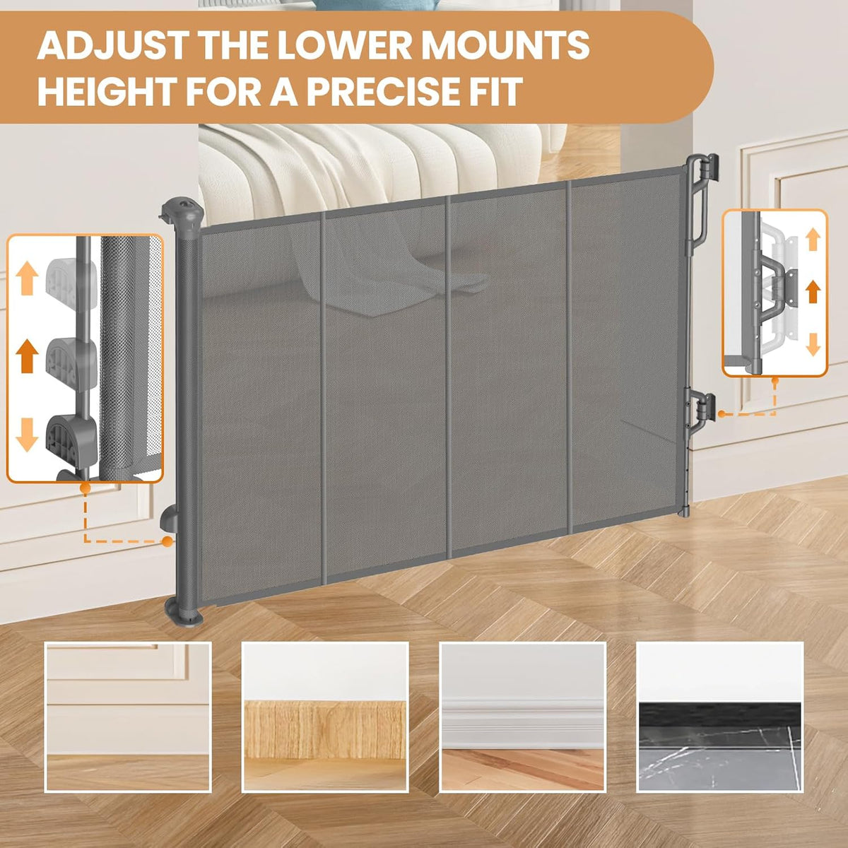 Reinforced Retractable Baby Gate or Mesh Dog Gate,Easy to Use for Stairs, Doorways, Hallways