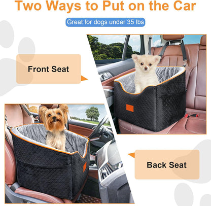 Dog Car Seat for Small Dogs, Memory Foam Booster Dog Seat for Dogs up to 35 lbs, Elevated Pet Car