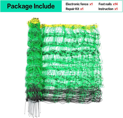 Electric Fence Netting, 49.6" H x 164' L, PE Net Fencing Kit with 14 Posts Double Spiked, Utility