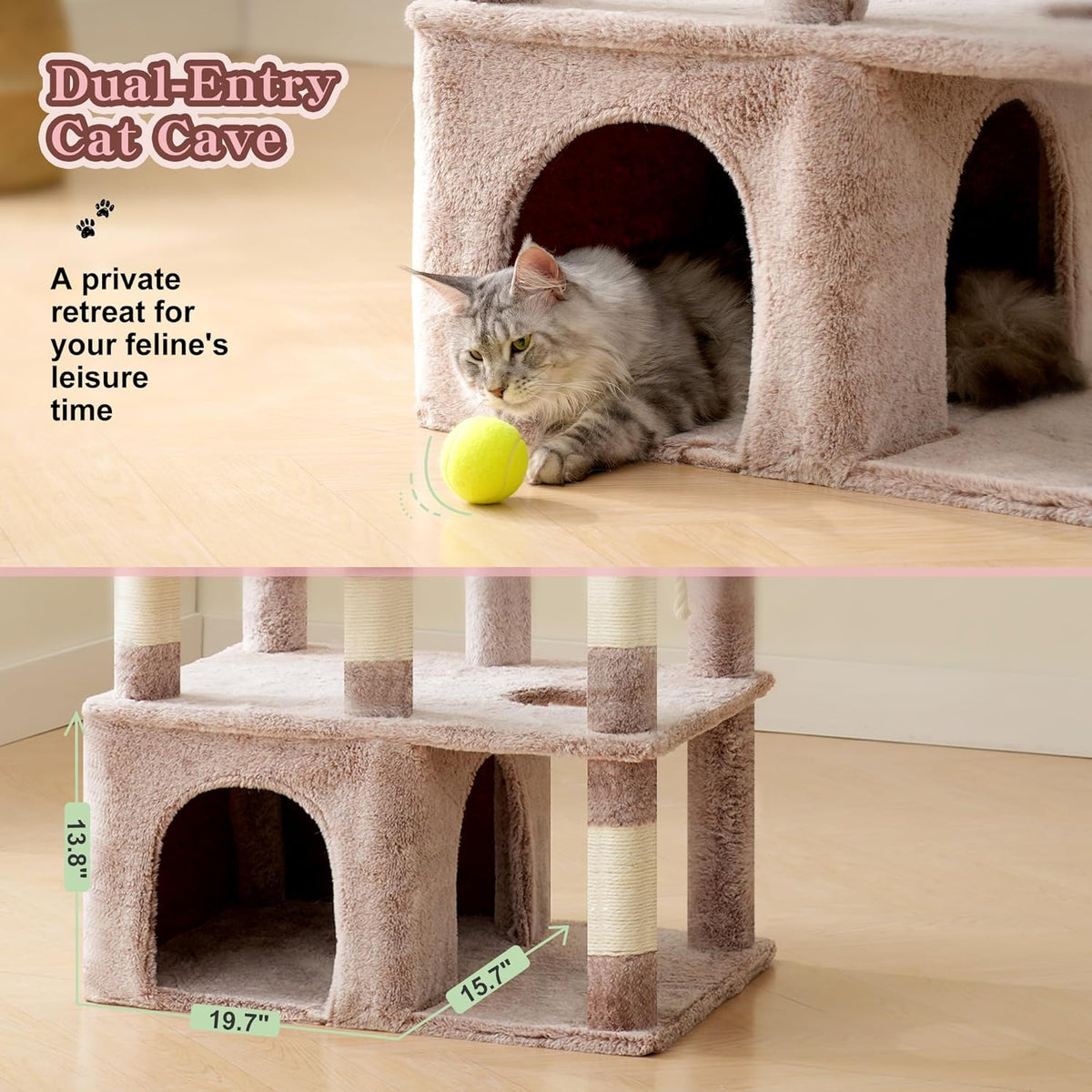Heybly Heavy Duty Cat Tree, 71-Inch Tall Tower for Large Maine Coon with Extra-Large Baseboard, Cat