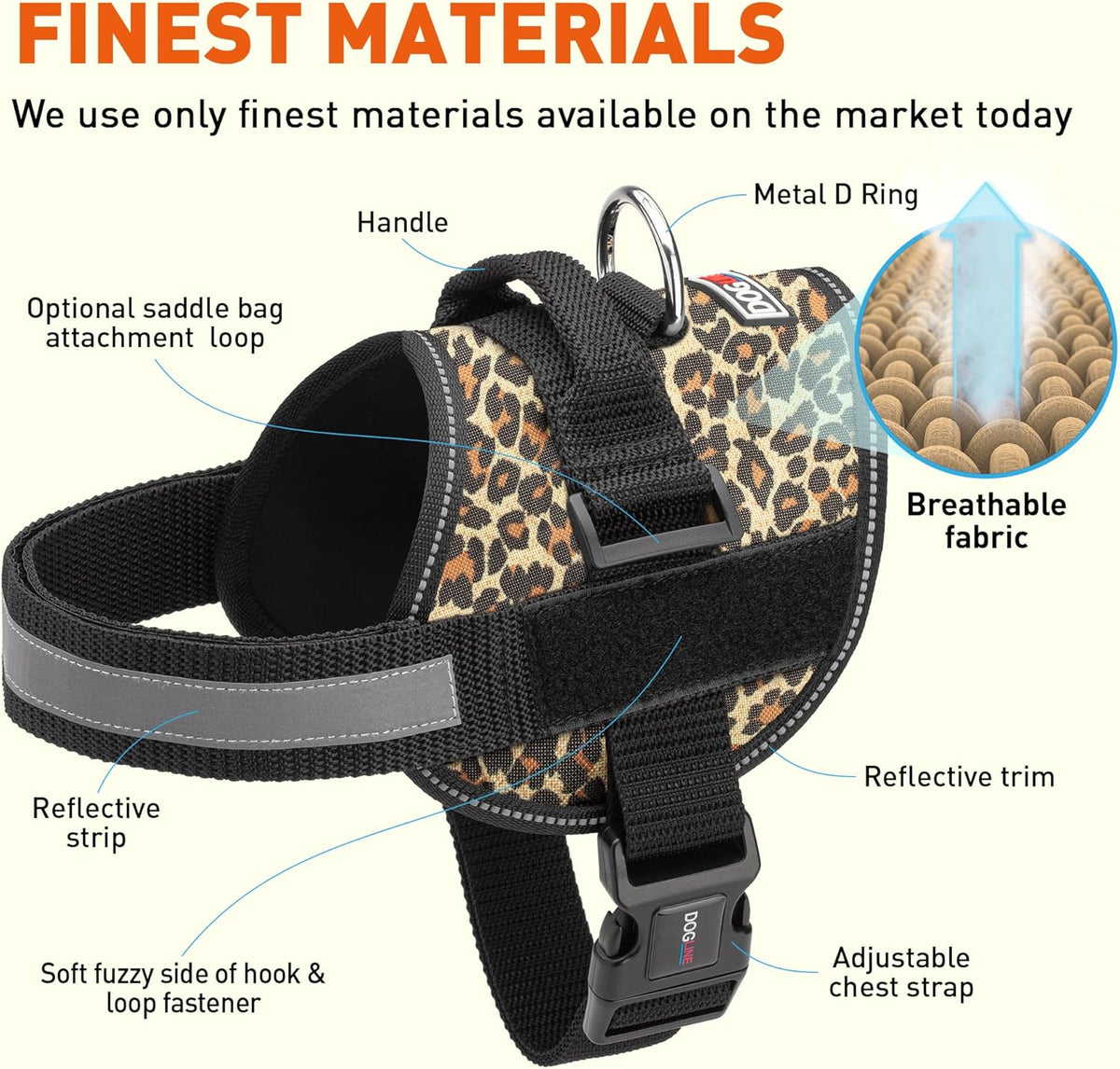 Dogline Dog Harness, Reflective No-Pull Adjustable Vest with Handle for Walking, Training