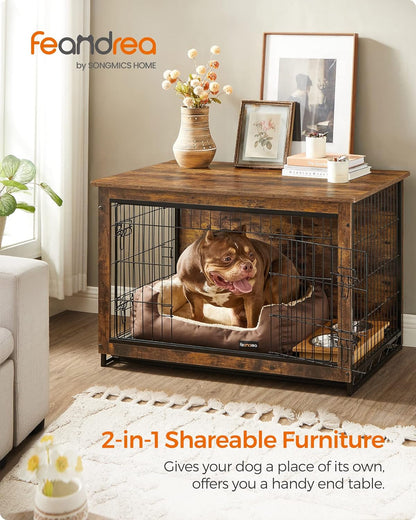 Feandrea Dog Crate Furniture, 38.6" Side End Table, Modern Kennel for Dogs Indoor up to 70 lb