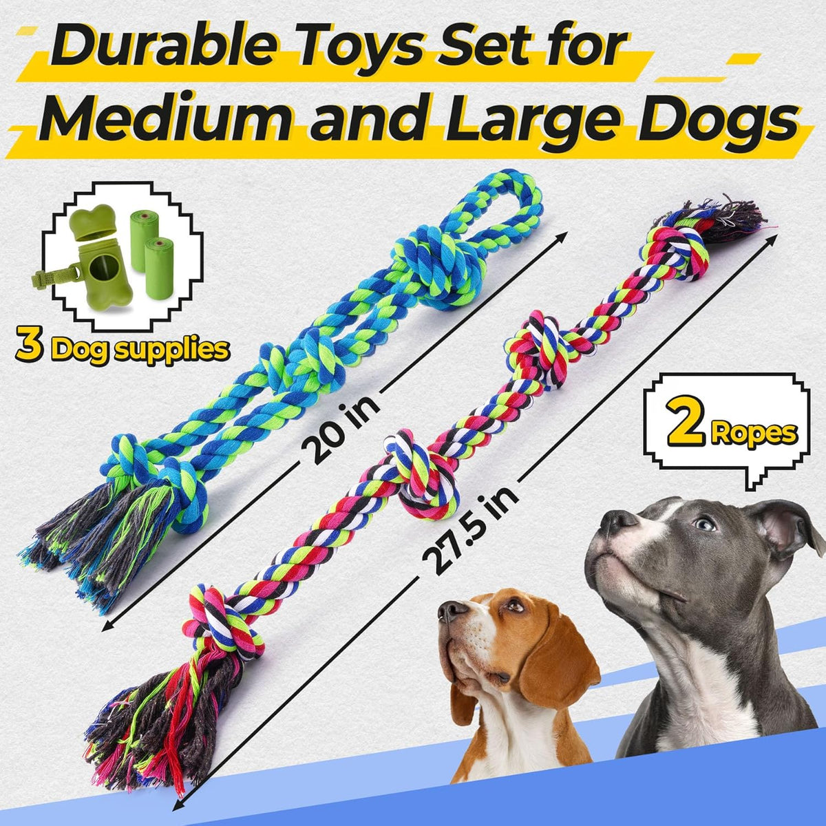 Heavy Duty Dog Rope Toys for Aggressive Chewers, Tough Tug of War Dog Toys for Large, Medium &