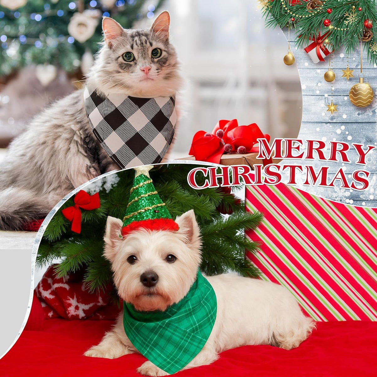 Weewooday 50 Pcs Christmas Dog Bandanas Bulk Xmas Red Green Buffalo Plaid Bandanas for Dogs Soft