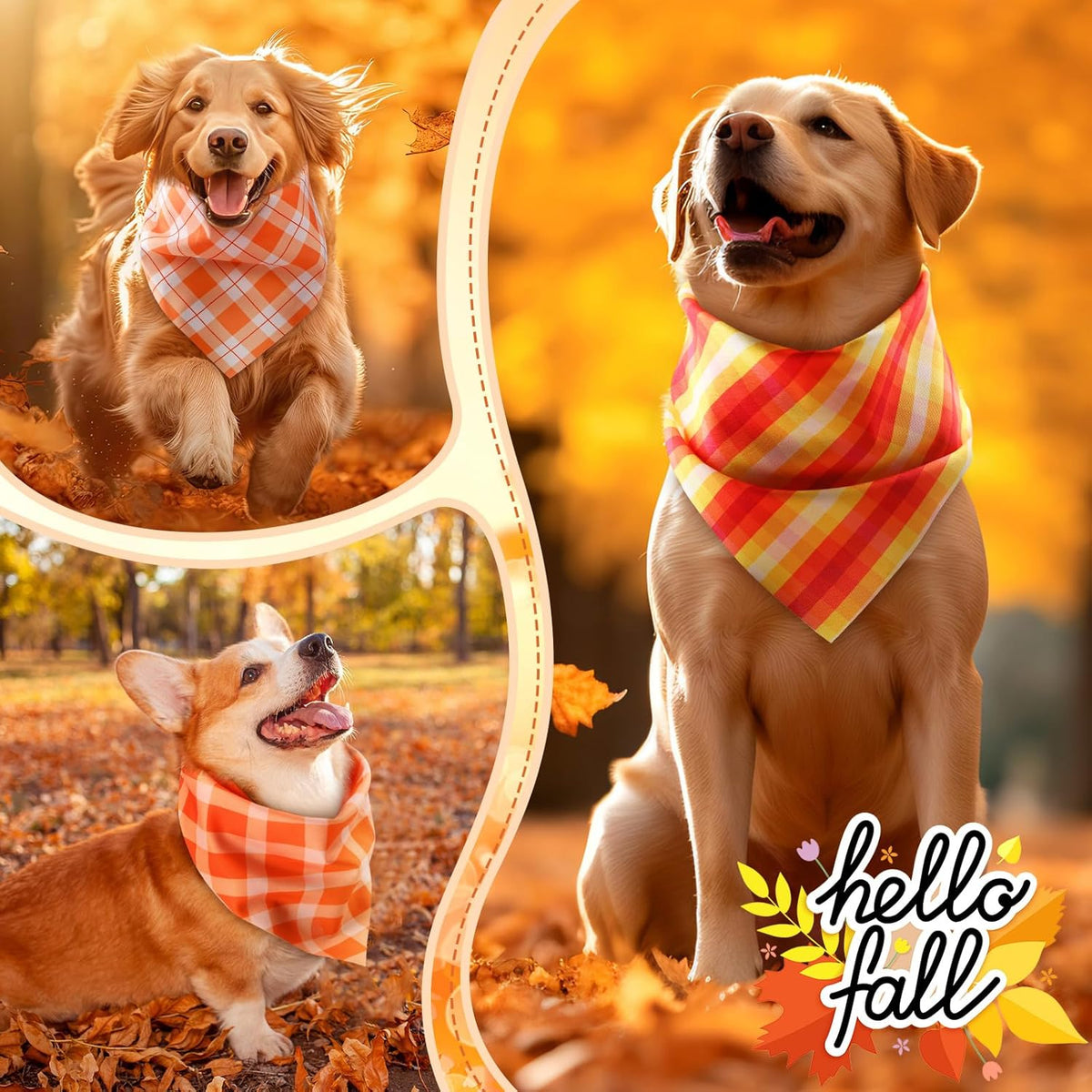 Weewooday 50 Pcs Fall Dog Bandanas Bulk Plaid Bandanas for Dogs Autumn Soft Doggie Bibs Adjustable