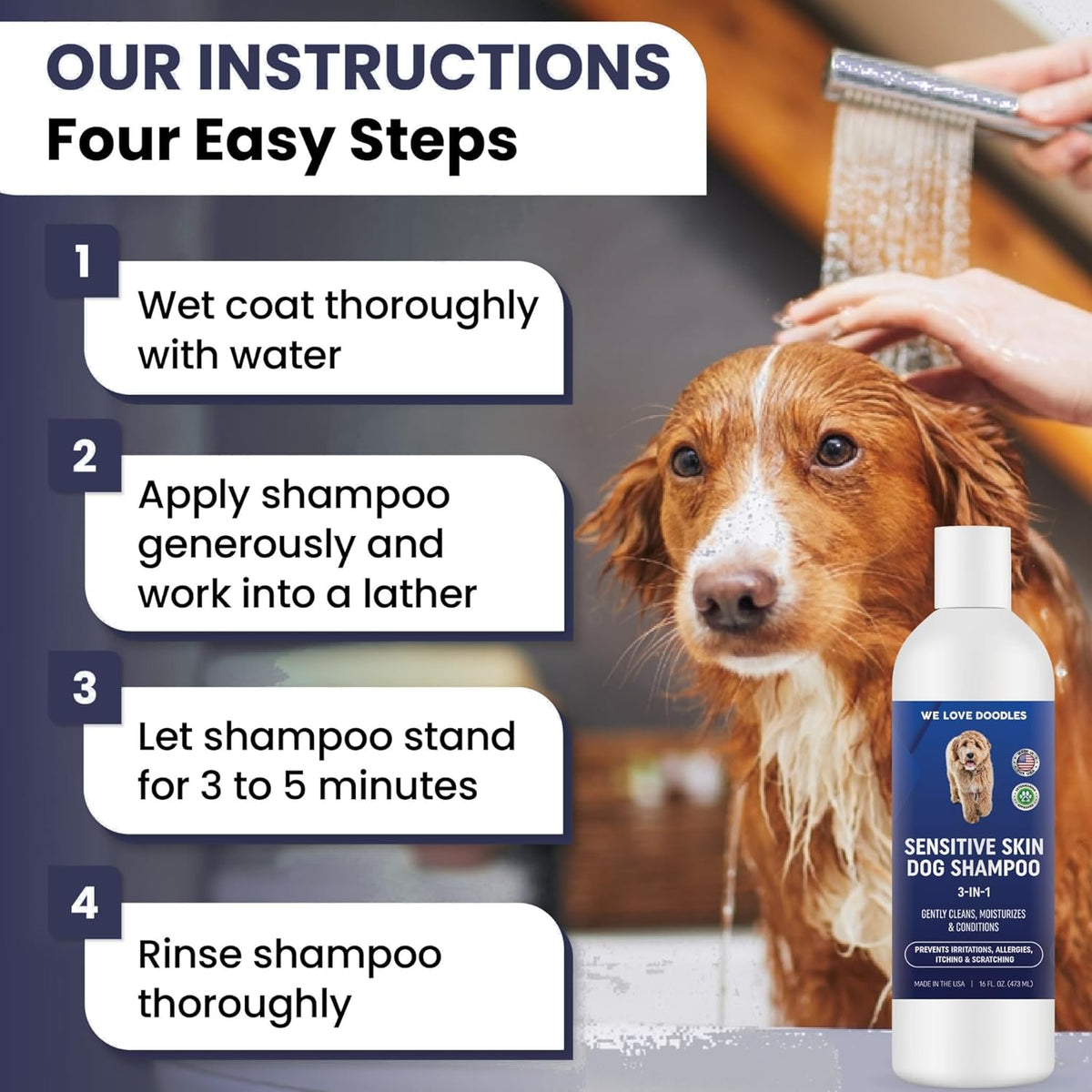 Premium 3-in-1 Sensitive Skin Dog Shampoo, Great for Allergies, Itching, Scratching, Anti-Itch
