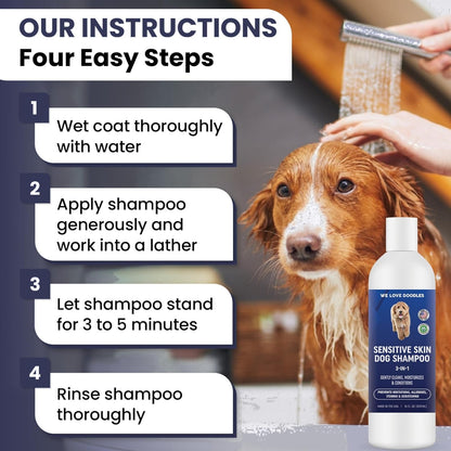 Premium 3-in-1 Sensitive Skin Dog Shampoo, Great for Allergies, Itching, Scratching, Anti-Itch