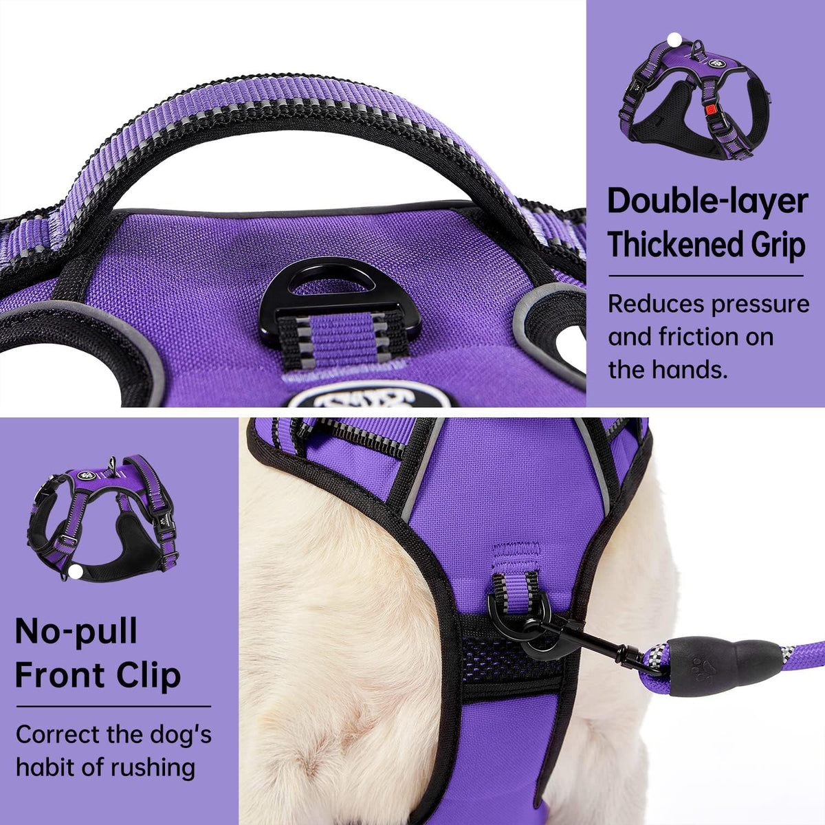 IVY&LANE No Pull Dog Harness for Large Dogs, Dog Vest Harness with Leash, Safety Belt and Storage