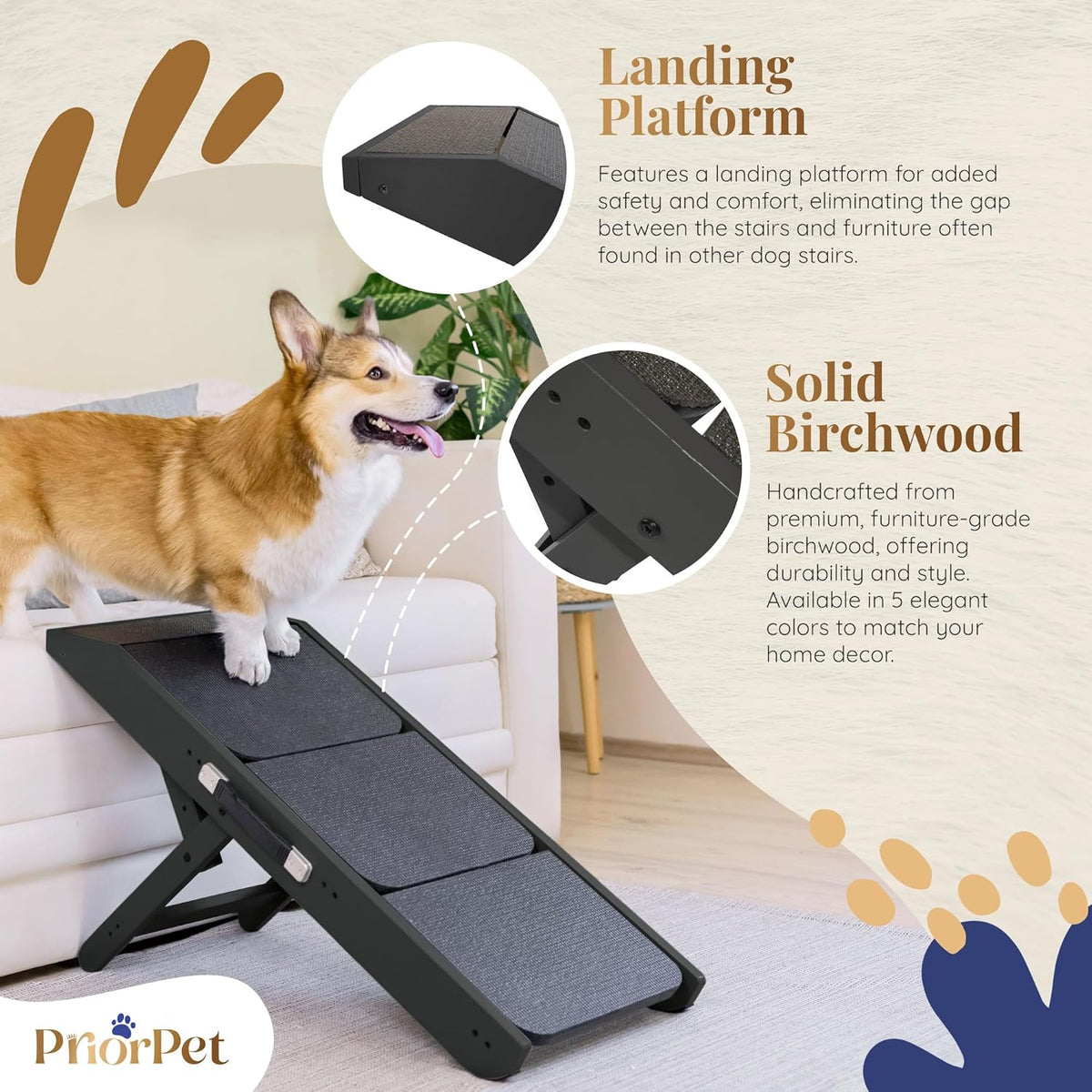 Dog Steps for Bed & Couch 2-in-1 Dog Stairs/Ramp - Height Adjustable Dog Ramp for Couch 7” - 20”