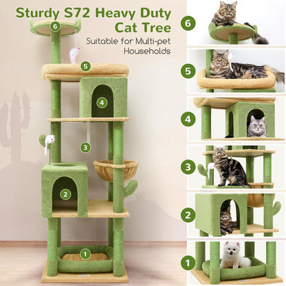 Globlazer Heavy Duty Cactus Cat Tree for Large Cats, Sturdy 72in Maine Coon Cat Tree for Large Cats